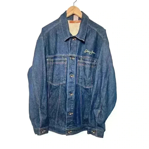 VINTAGE Sean John Jacket Mens XL Blue Denim Trucker 90s Hip Hop Y2K Baggy Logo - Picture 1 of 9